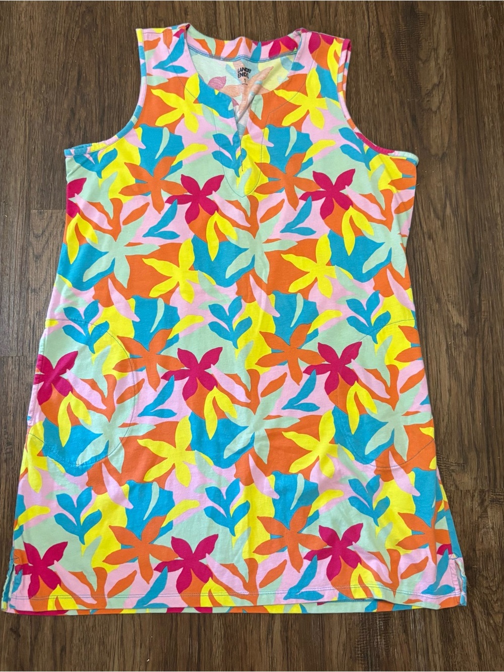 Lands’ End XL Tropical Floral Cover Up Dress Colorful Cotton Beach Tunic